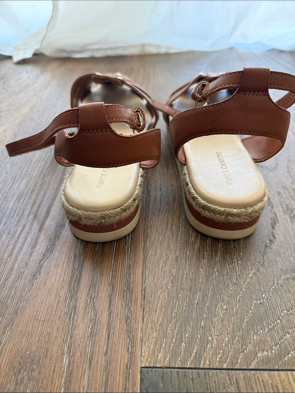 Vince Camuto Brown Leather Espadrille Sandals with Ankle Strap (Fisherman style) - Picture 3 of 5